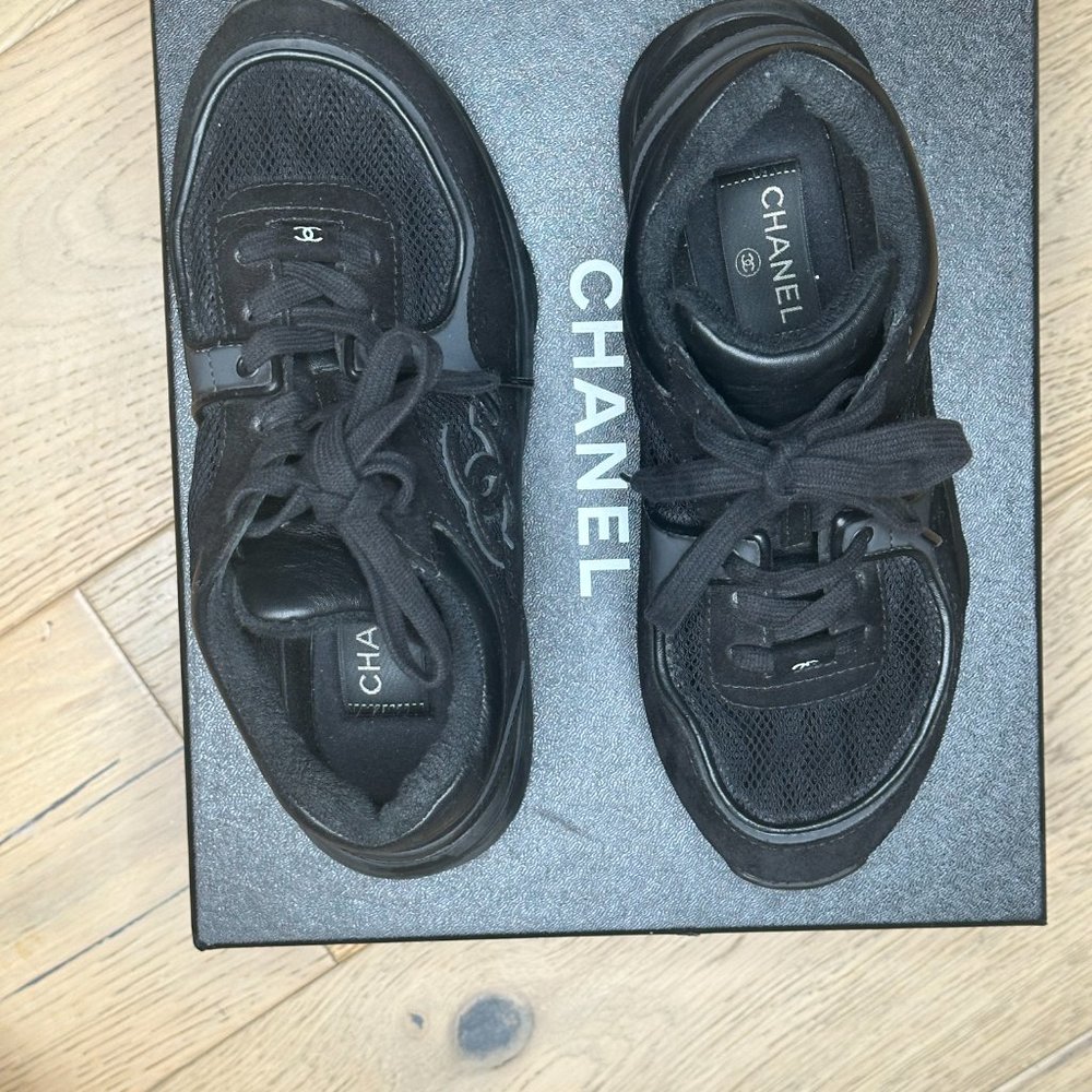 Chanel 15P Black Suede and Leather Sneakers - Picture 5 of 12